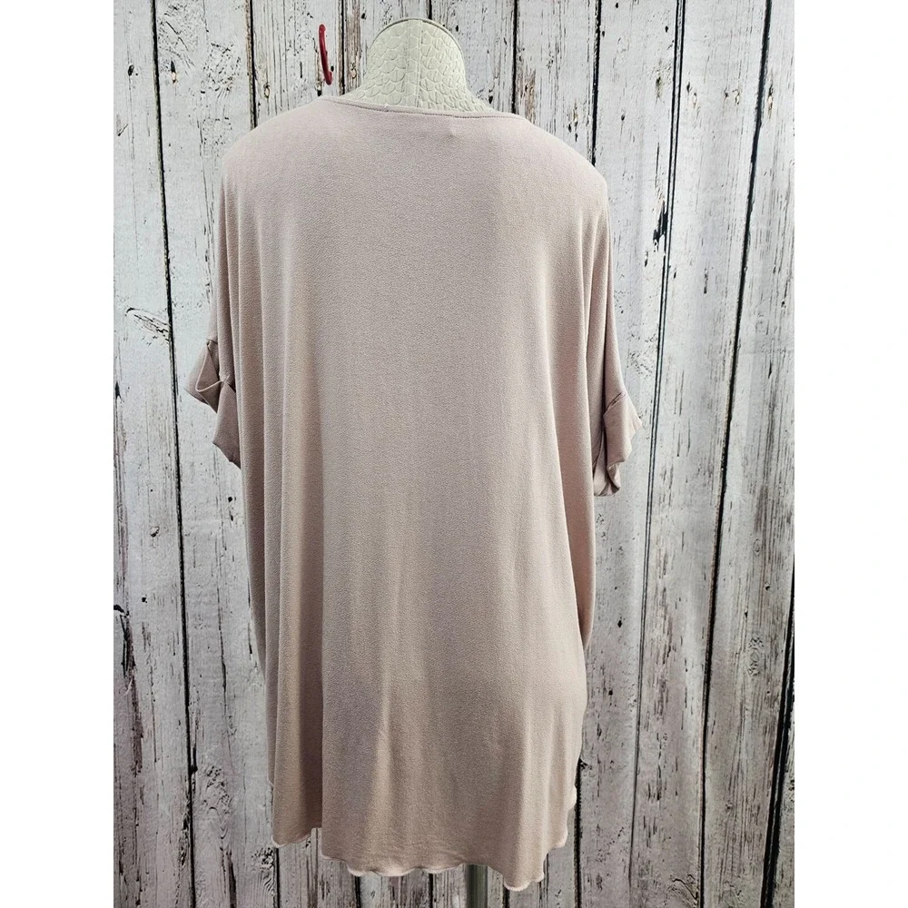 EXCUSE ME I HAVE TO GO BE‎ AWESOME Women's L Mauve Surplice Blouse Shirt Top EUC - Picture 5 of 8